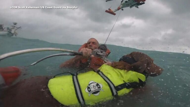 Video Man and dog rescued from boat as Helene approached